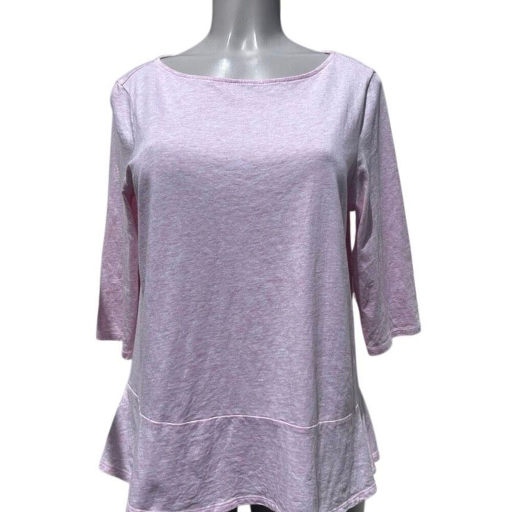 NWOT J. Jill Pure Jill Top Medium Heathered Pink Boat Neck 3/4 Sleeve Ruffle Hem
